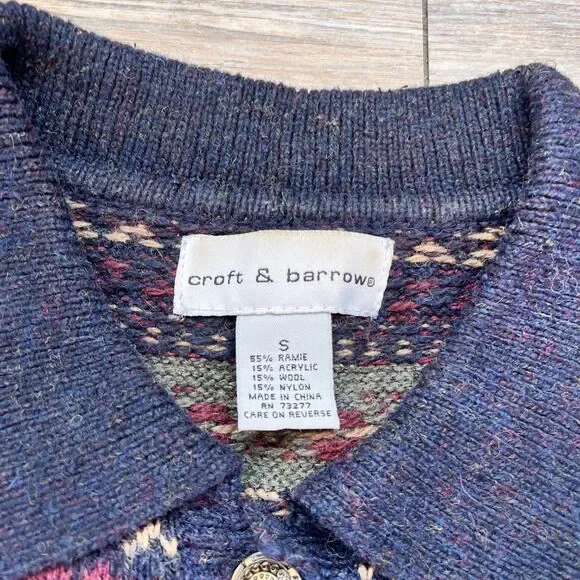 Croft & Barrow Fair Isle Cardigan Eclectic Grandpa Grandma Cottage Navy Button S - Picture 3 of 10
